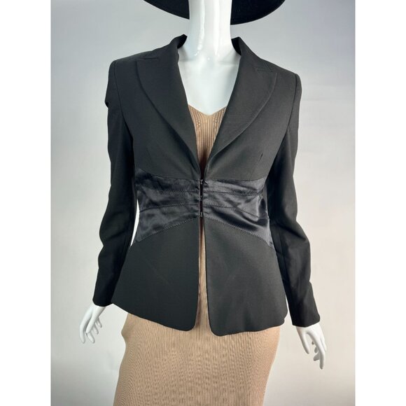Bebe Satin Waisted Jacket Size 4 Black Polyester Blend - Picture 16 of 16